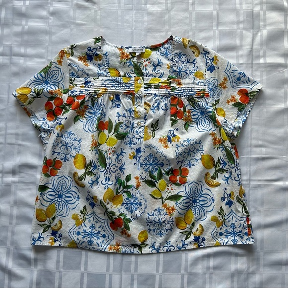 Johnny Was Lemon & Floral Print Lightweight Cotton Short Sleeve Sleep Shirt - Picture 12 of 12